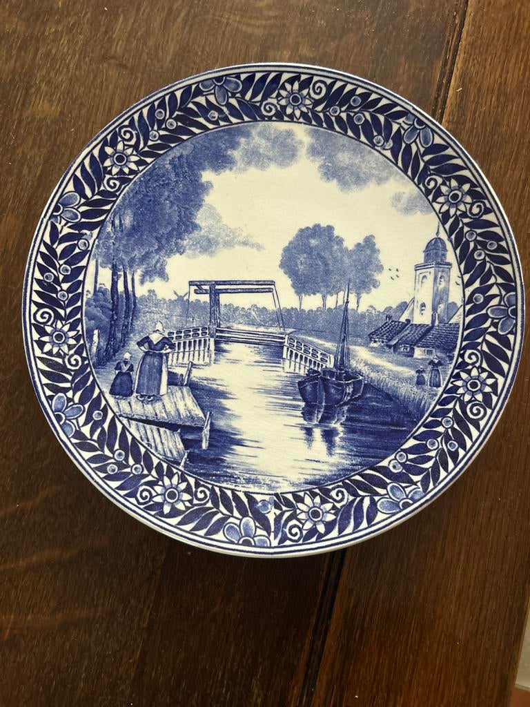 Delfts Blauw Wandbord met Hollands Tafereel, Ophalen of Verzenden