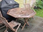 opvouwbare buitentafel en vier stoelen, Tuin en Terras, Tuintafels, Ophalen, Gebruikt, Rond, Hout