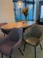 Set van 4 Eetkamerstoelen - Oud Roze & Groen, Huis en Inrichting, Stoelen, Ophalen, Gebruikt, Overige kleuren, Leer