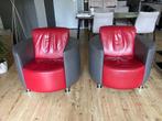 2 Leren Fauteuils Rood/Grijs, Ophalen, Gebruikt, 75 tot 100 cm, Leer