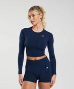 Gymshark Everyday Seemless Long Sleeve Crop Top Maat L Navy, Blauw, Maat 42/44 (L), Ophalen of Verzenden, Fitness of Aerobics