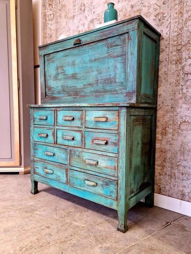 India Ibiza ladekast/ turquoise dressoir, Huis en Inrichting, Kasten | Secretaires, Zo goed als nieuw, Ophalen