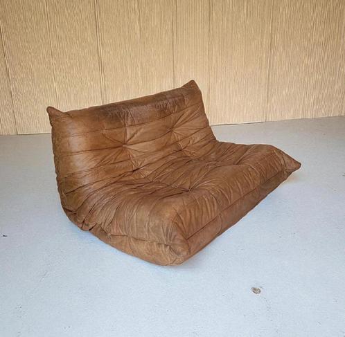 Cognac Heavy used Togo michel ducaroy Ligne Roset 1970s, Huis en Inrichting, Banken | Sofa's en Chaises Longues, Gebruikt, Tweepersoons
