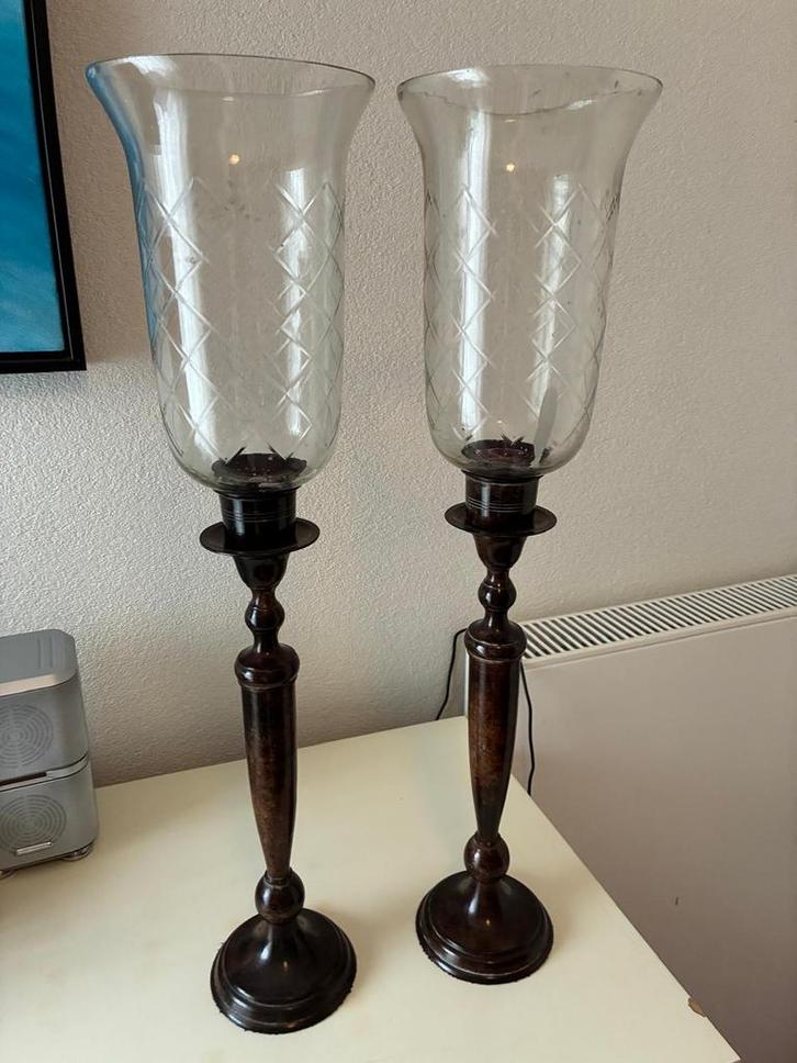 Kandelaars met Glazen kelken, Huis en Inrichting, Woonaccessoires | Kandelaars en Kaarsen, Gebruikt, Kandelaar, 50 tot 75 cm, Metaal