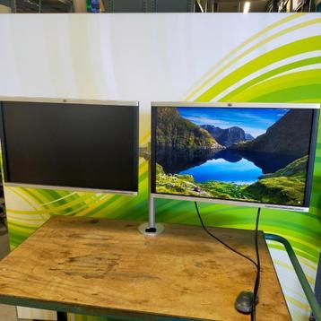 2 beeldschermen HP Compaq 2405X inclusief Dubbele monitorarm beschikbaar voor biedingen