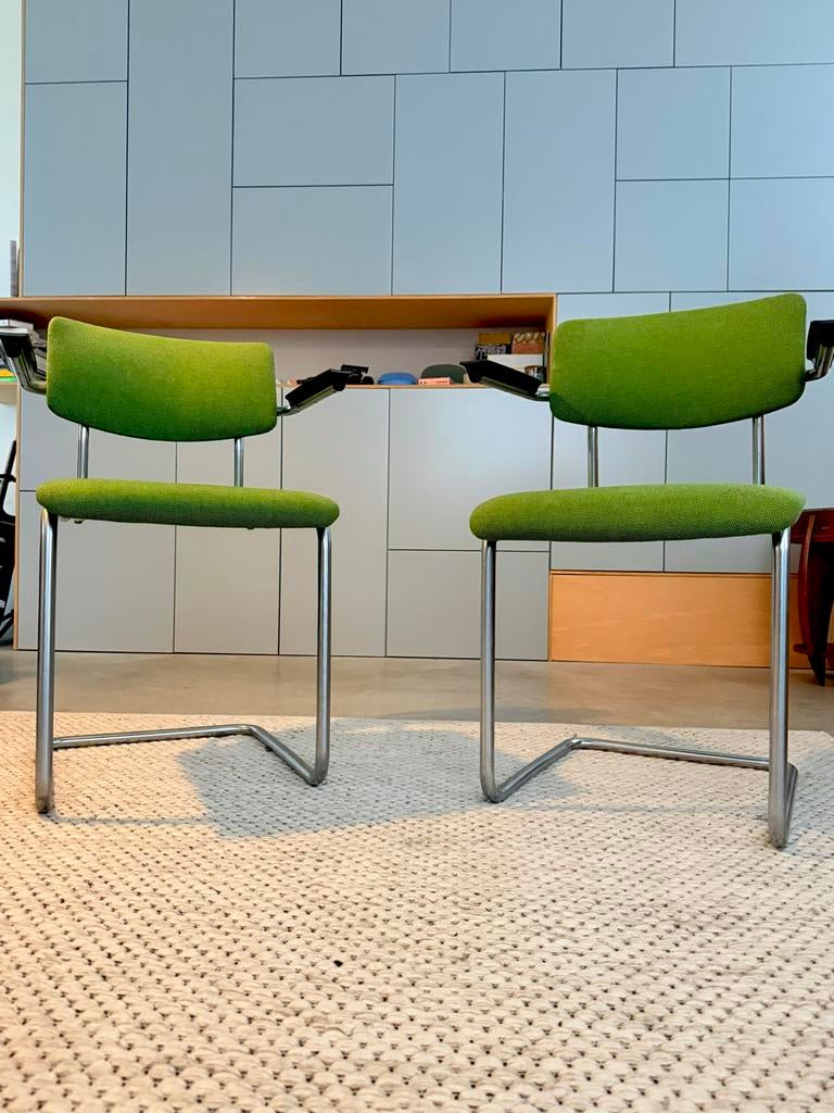 Groene design Gispen 201 stoelen in goede staat, Huis en Inrichting, Ophalen, Gebruikt, Twee, Overige kleuren