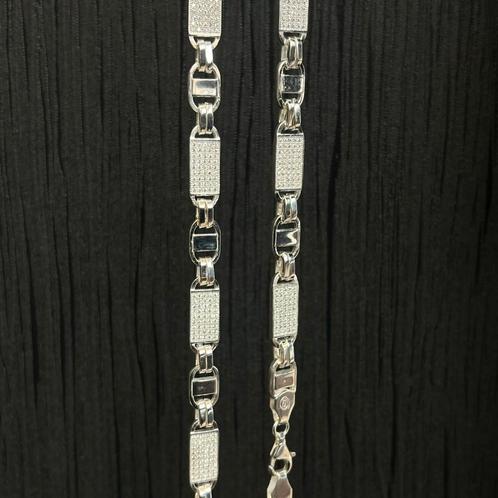 Zilveren ketting 925 kinglsey plat schakel massief, Sieraden, Tassen en Uiterlijk, Kettingen, Ophalen of Verzenden