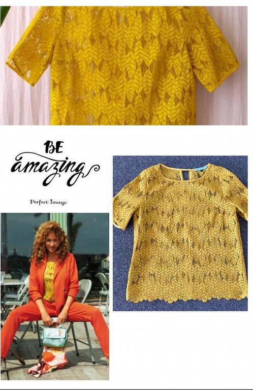 POM Amsterdam by Katja top lace tee in oker-40🌼nieuw, Kleding | Dames, Tops, Nieuw, Maat 38/40 (M), Geel, Korte mouw, Ophalen of Verzenden