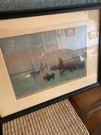 Antiek Schilderij Aquarel Zeegezicht met bootjes, Audio, Tv en Foto, Fotografie | Fotolijsten, Ophalen of Verzenden, Zo goed als nieuw