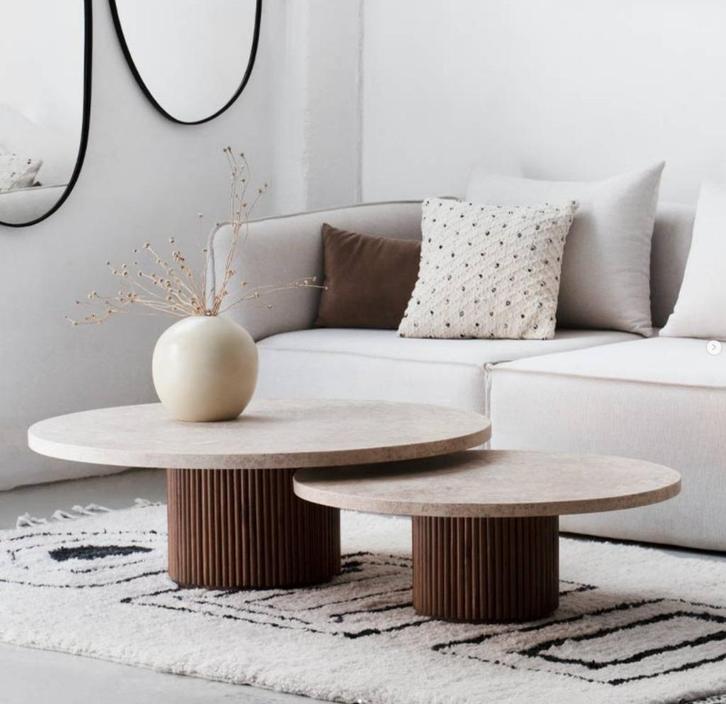 Travertin salontafel set – luxe rond design, Huis en Inrichting, Tafels | Salontafels, Nieuw, Minder dan 50 cm, 50 tot 100 cm