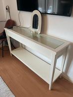 Stijlvolle Witte Sidetable met Glazen Blad, Huis en Inrichting, Tafels | Sidetables, Ophalen, 150 tot 200 cm, Glas, Zo goed als nieuw