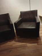 2x fauteuils donkerbruin leer, Huis en Inrichting, Fauteuils, Ophalen of Verzenden, Zo goed als nieuw, 50 tot 75 cm, Leer