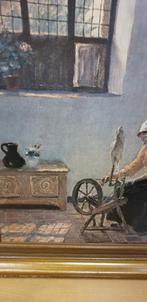schilderij prent spinnerin,  hugo krings 1878- 1924, Huis en Inrichting, Ophalen of Verzenden