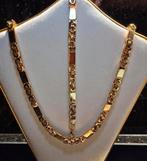 Gold plated verguld goud massieve platte ketting met armband, Ophalen of Verzenden, Nieuw, Goud, Goud