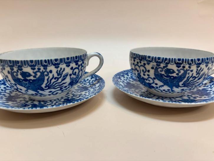 Japans eierschaal porseleinen theekop en schotel 2 x phoenix, Huis en Inrichting, Keuken | Servies, Zo goed als nieuw, Kop(pen) en/of Schotel(s)