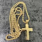Prachtige 14kt gouden rope ketting met kruis, Ophalen of Verzenden, Nieuw, Goud, Goud