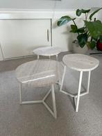 Salontafel/ 3 Bijzettafels met marmerlook + metalen frame, Huis en Inrichting, Tafels | Bijzettafels, Minder dan 55 cm, Rond, Zo goed als nieuw