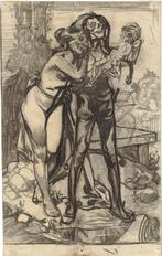 Johan Joseph Aarts krijttekening "De Dood & het Kind (van V), Antiek en Kunst, Ophalen