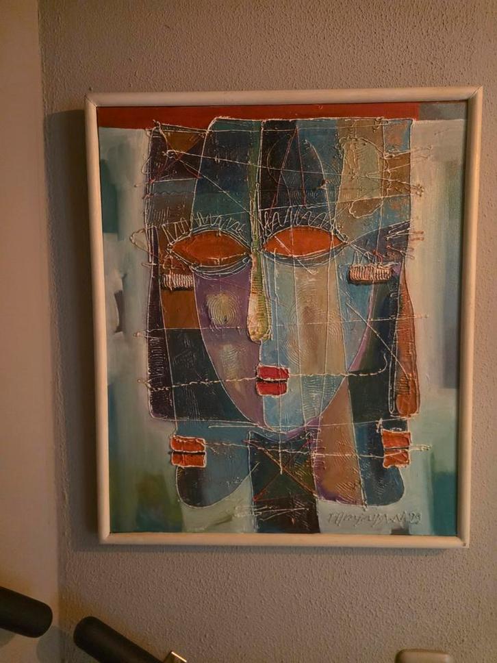 Abstract Portret Schilderij Fitra Jaya Nusananta, Antiek en Kunst, Kunst | Schilderijen | Klassiek, Ophalen