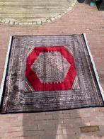 Authentiek handgeknoopt wol Perzisch tapijt 129x127 rood, Ophalen of Verzenden