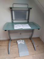Bureau met glazen blad en opzetstuk, Huis en Inrichting, Bureaus, Ophalen, Zo goed als nieuw, Bureau