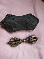 Antiek brons Dorje Vajra leren beschermhoes tibet ritueel, Ophalen of Verzenden