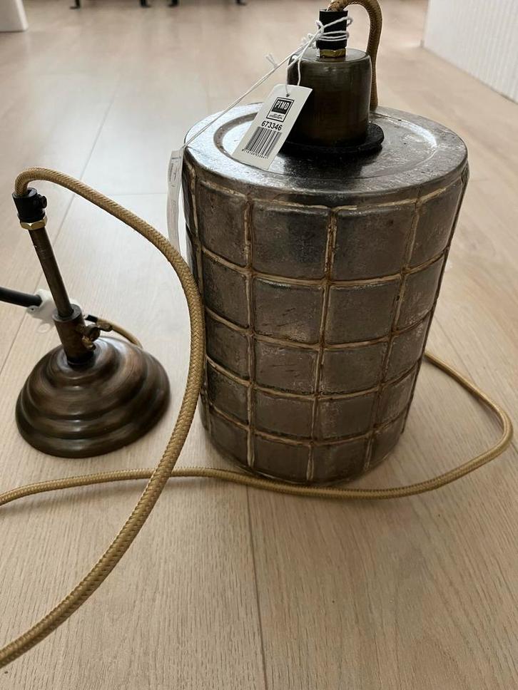 PTMD Hanglamp Glas Brons Grijs - Nieuw, Huis en Inrichting, Lampen | Hanglampen, Nieuw, Minder dan 50 cm, Glas, Ophalen