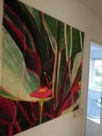 Schilderij bloemen vlinder 90x90, Antiek en Kunst, Ophalen