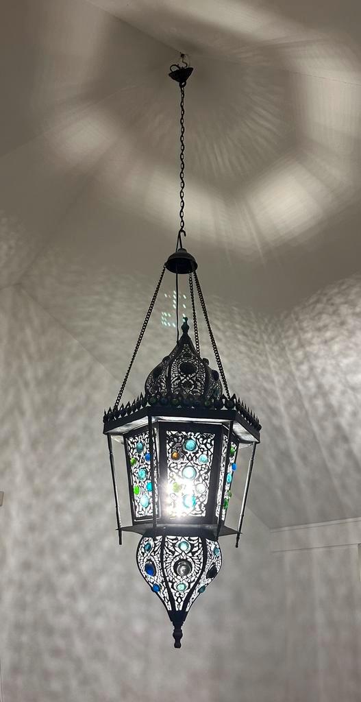 Zeldzame Vintage Oosterse Hanglamp, handwerk Messing, Huis en Inrichting, Lampen | Kroonluchters, Overige materialen, Ophalen