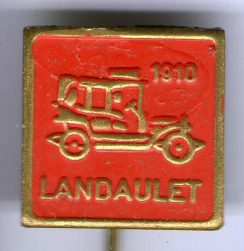 Landaulet 1910 rood op koper auto speldje ( B_211 ), Verzamelen, Speldjes, Pins en Buttons, Zo goed als nieuw, Speldje of Pin