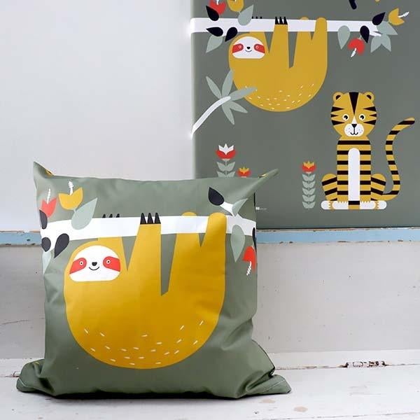 Kinderkussen Kussen kinderkamer Jungle Luiaard Groen ANNI, Info@annidesign.nl, Nieuw, Kleed of Kussen, Ophalen of Verzenden