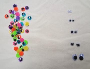 Wiebeloogjes ovaal, rond wimpers en kleur, oa 7 en 15 mm beschikbaar voor biedingen