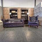 Chesterfield set bank + fauteuil antiek paars, Chesterfield, Nieuw, Ophalen of Verzenden, Rechte bank