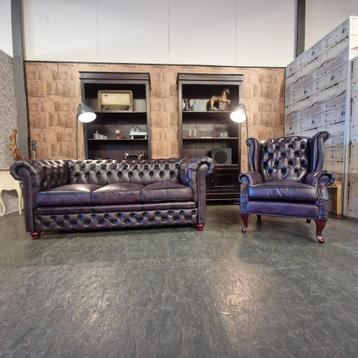 Chesterfield set bank + fauteuil antiek paars beschikbaar voor biedingen