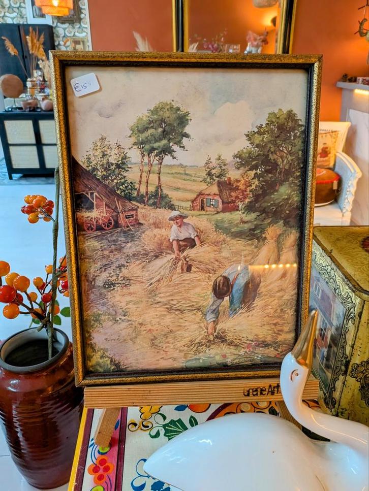Vintage Prent Oogst, Huis en Inrichting, Woonaccessoires | Wanddecoraties, Zo goed als nieuw, Ophalen of Verzenden