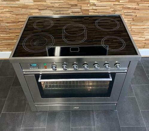 Luxe Fornuis Boretti 90cm Rvs 5 zone 2 booster KERAMISCH, Witgoed en Apparatuur, Fornuizen, Zo goed als nieuw, Vrijstaand, Keramisch