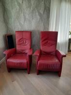 Twee bordeauxrode lederen relaxstoelen, Huis en Inrichting, Ophalen, Gebruikt, Leer, 75 tot 100 cm