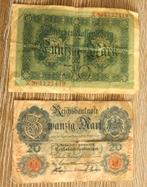 2 biljetten Duitse Mark van 20 en 50 Mark uit 1914, Postzegels en Munten, Bankbiljetten | Europa | Niet-Eurobiljetten, Ophalen of Verzenden