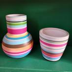 Vaas en bloempot in vrolijke kleuren, Overige kleuren, Aardewerk of Porselein, Ophalen of Verzenden, Zo goed als nieuw