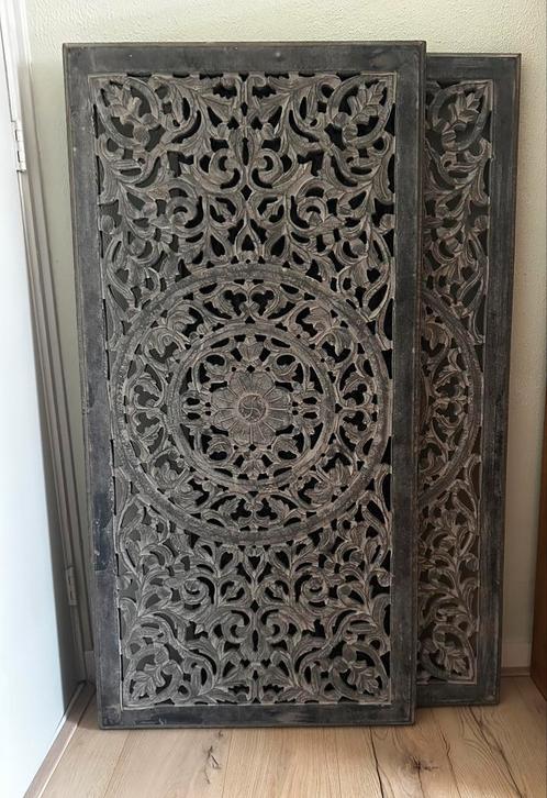 Houten raampanelen, wandpanelen, houtsnijwerk panelen, Huis en Inrichting, Woonaccessoires | Wanddecoraties, Zo goed als nieuw