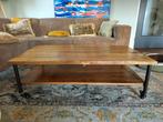Mooie mango hout salontafel met wieltjes en onderblad, Ophalen, Gebruikt, 100 tot 150 cm, 50 tot 100 cm