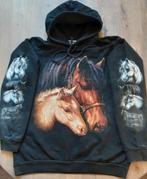 Hoodie zwart met paardenprint maat M, 100% katoen, zgan, Maat 38/40 (M), Zwart, Ophalen of Verzenden, Zo goed als nieuw