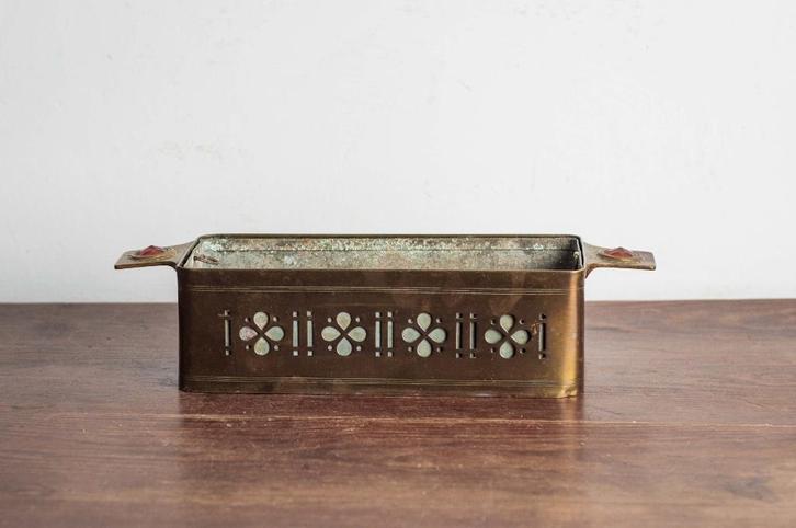 Messing jardinière met rechthoekige vorm, Antiek en Kunst, Antiek | Koper en Brons, Koper, Verzenden