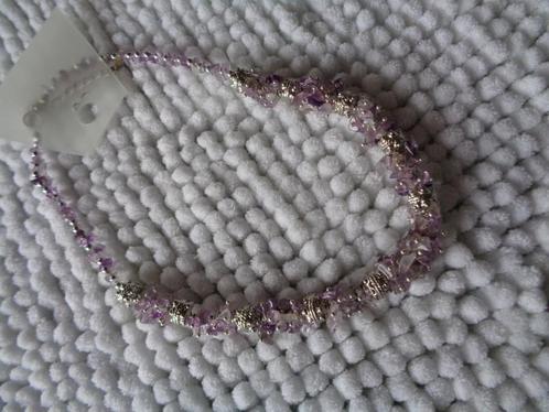 ketting met zilverkl kralen en stukjes amethist nr k 5384, Sieraden, Tassen en Uiterlijk, Kettingen, Nieuw, Steen of Mineraal