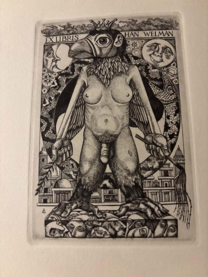 Kopergravure Strik - Androgynie Hermafroniet incl verzk, Antiek en Kunst, Kunst | Etsen en Gravures, Ophalen of Verzenden