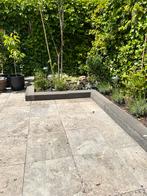 Natuursteen beige gemarmerd 40x40  en banden antraciet, Ophalen, Gebruikt, Terrastegels, Natuursteen