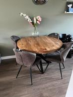 Ronde mangohouten eettafel, Huis en Inrichting, Tafels | Eettafels, Ophalen, Rond, Zo goed als nieuw, Vier personen
