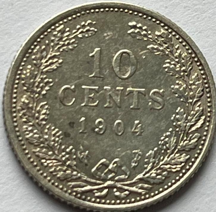 Heel mooi dubbeltje 1904, Postzegels en Munten, Munten | Nederland, Losse munt, 10 cent, Koningin Wilhelmina, Zilver, Ophalen of Verzenden