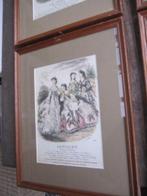 Set van 4 ingelijste oude modegravures, 37x30cm, Ophalen, Zo goed als nieuw, Minder dan 50 cm, Minder dan 50 cm