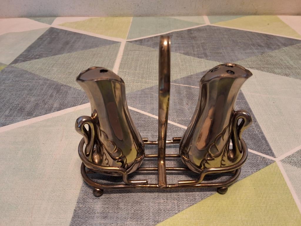 Vintage Verzilverde Zwaan Zout- en Peperset, Antiek en Kunst, Antiek | Goud en Zilver, Ophalen of Verzenden